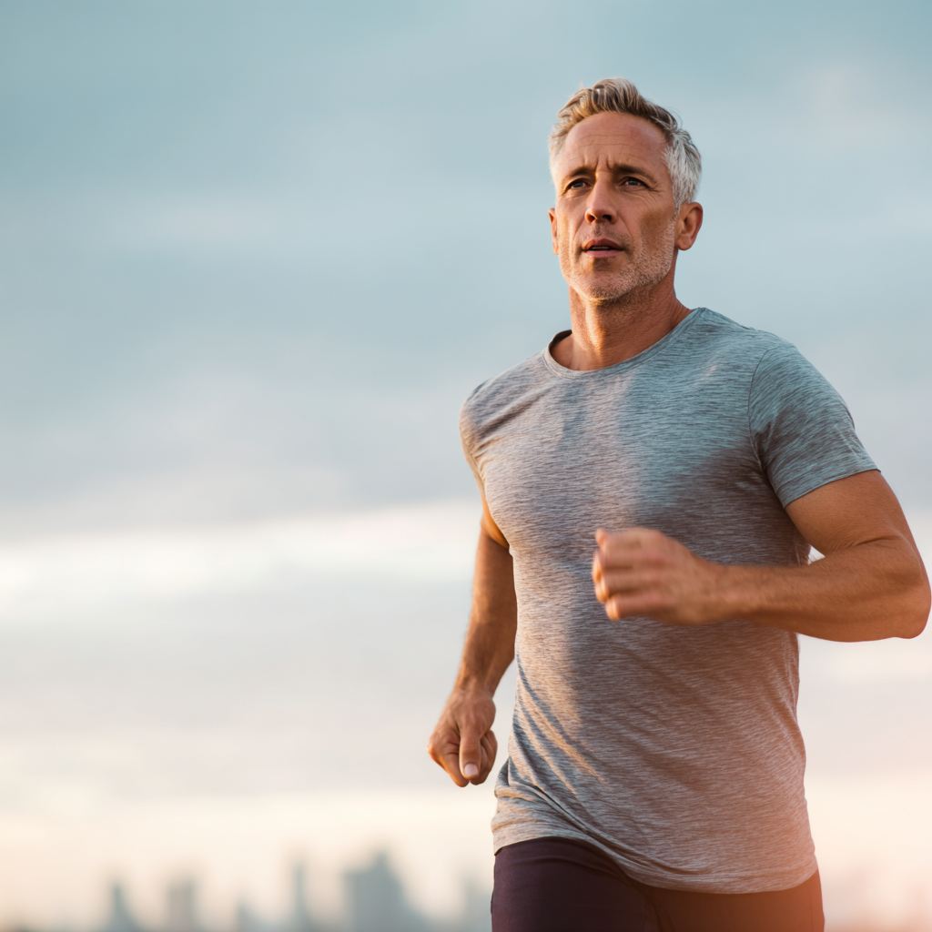 Fit man jogging in the morning