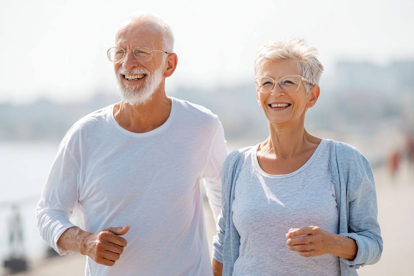 Fit couple walking outdoors