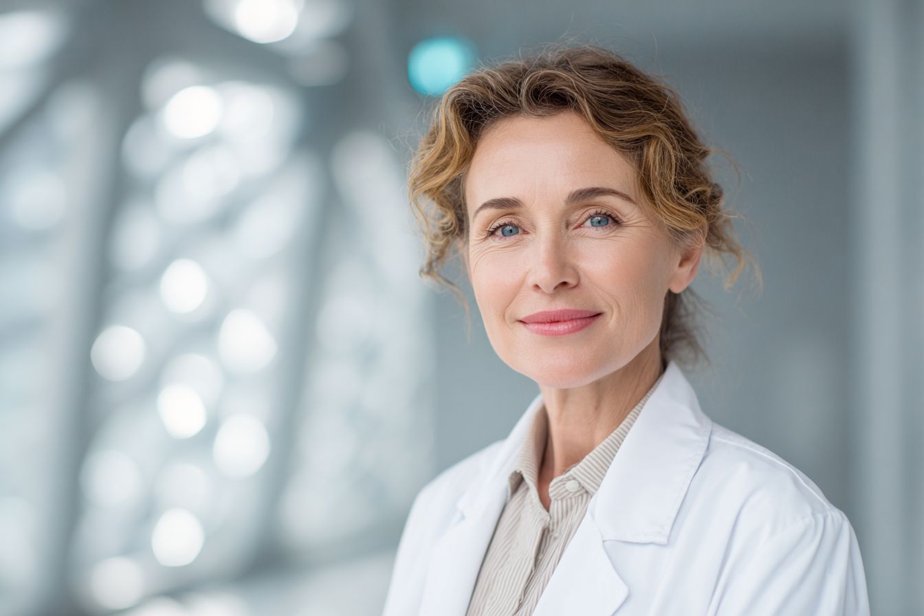 Smiling female doctor in white coat