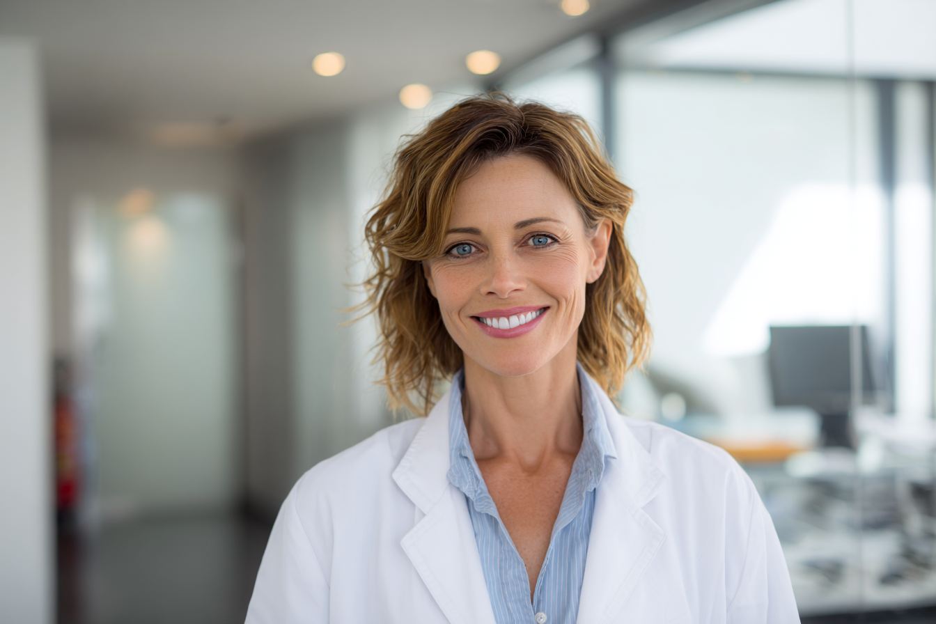 Professional female doctor in white coat