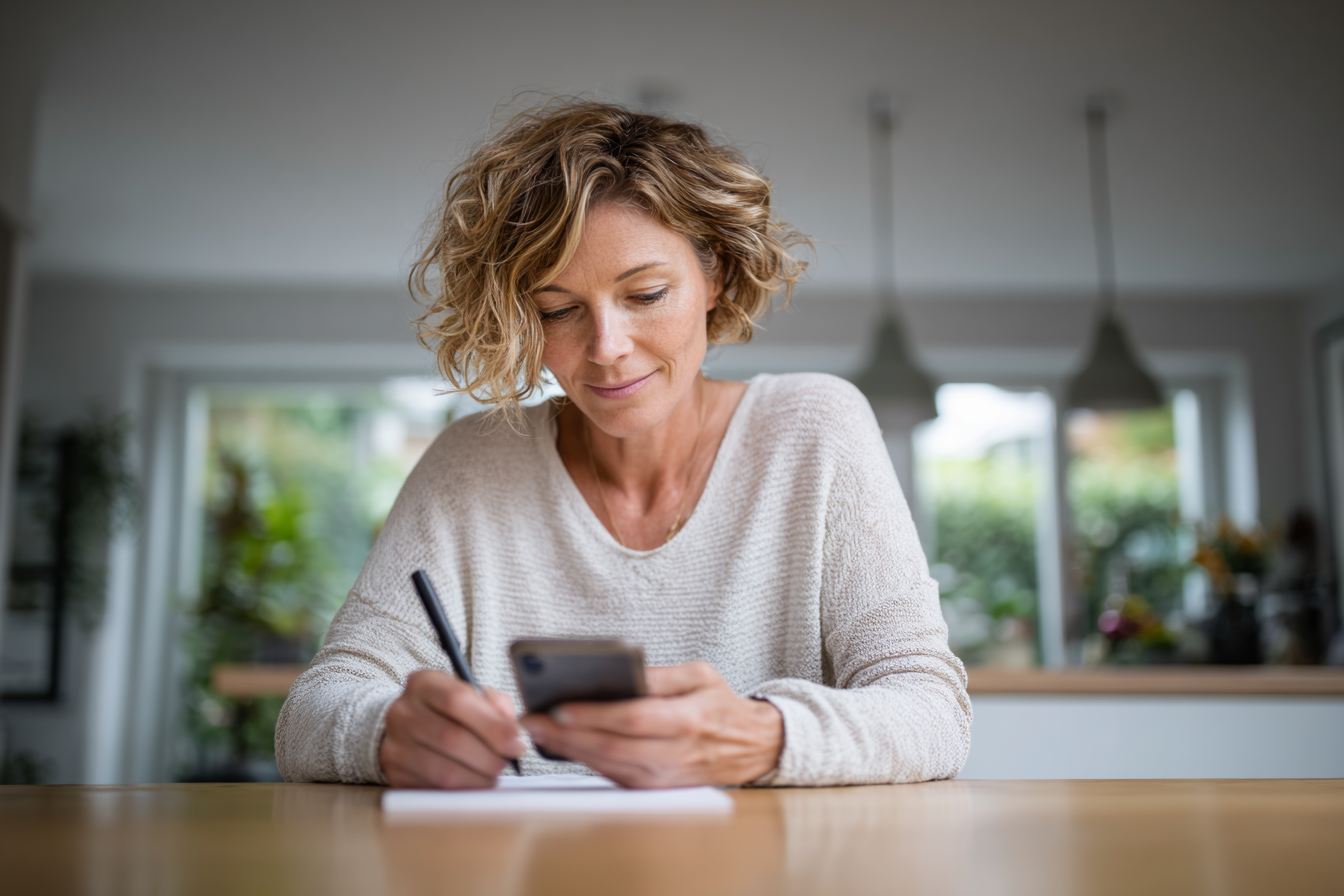 Woman filling out form on phone
