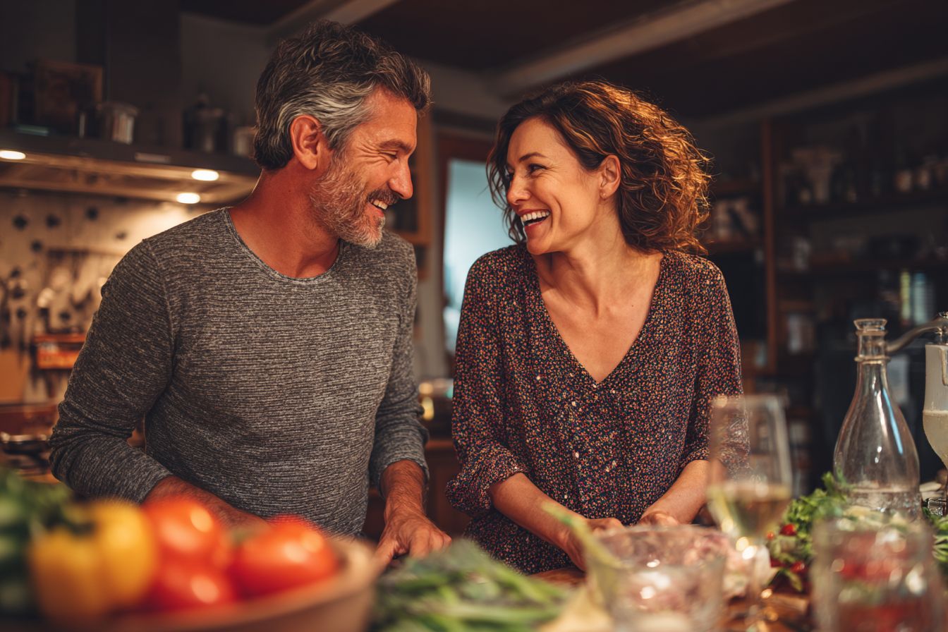 Happy couple cooking together