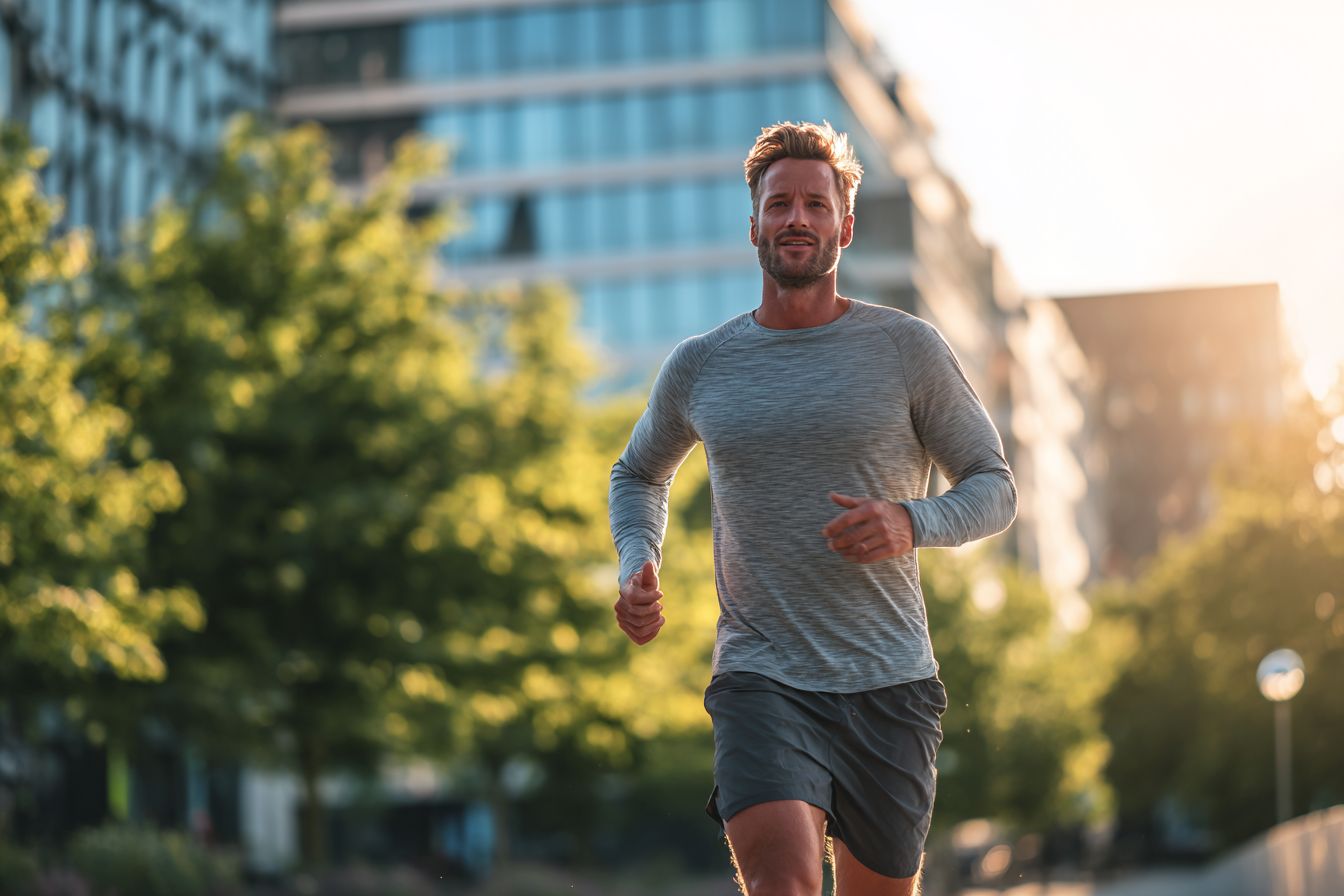 Active man jogging showing increased energy and vitality